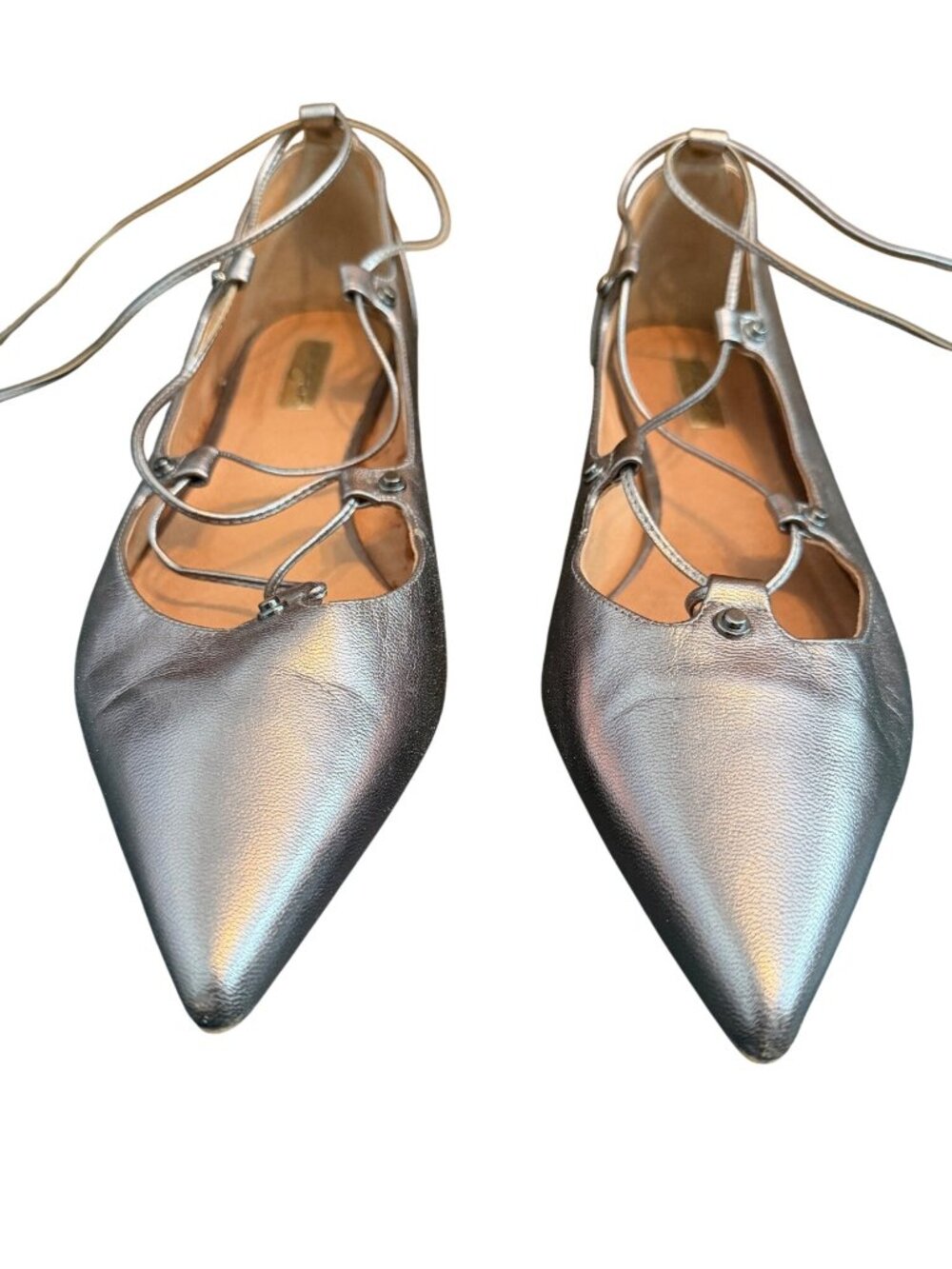 Halogen "Owen" Metallic Silver Lace-Up Flats Women's Size 11M